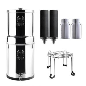 Phoenix Gravity - Système de filtration d'eau par gravité AISI 304 de 8 litres avec 2 éléments Smart Carbon, 2 éléments d'élimination du fluorure, support et robinet en acier inoxydable gratuits (Phoenix Water Filters, neuf)
