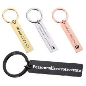 Porte Cl&eacute; Personnalis&eacute; en Acier Inoxydable Grav&eacute; - Pr&eacute;nom, Texte ou Ic&ocirc;ne, Cadeaux Pour Parents, Parrains et Marraines, Petit Ami, Saint-Valentin, No&euml;l, Anniversaire (Porte-cl&eacute;s rectangulaire) (FKF Store, neuf)
