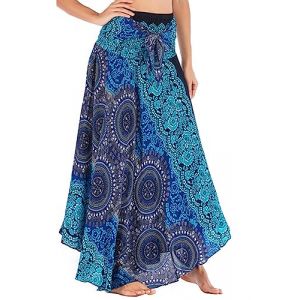 Adigaber 2 en 1 Jupon Femme Long Taille Haute Longue Maxi Jupe Bohême Tour de Taille Elastique Jupe Maxi Décontractée Vacances L'été Plage (ADIGABER, neuf)