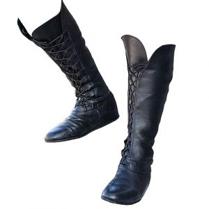 ORANDESIGNE Vintage Bout Rond Talon Chunky Bottes M&eacute;di&eacute;val Knight Pirate Bottes Mi-Mollet en Cuir PU Cowboy Bottes pour Hommes Bottes De Sport D&eacute;contract&eacute;es en Plein Air D Noir 40 EU (Wowmart Zoo X., neuf)