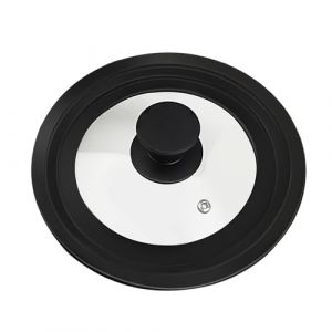 Couvercle en verre 28 cm avec bord en silicone gradu&eacute; et trou de vapeur &ndash; Compatible 24, 26 et 28 cm pour casserole et po&ecirc;le, silicone noir (JTcymstore, neuf)