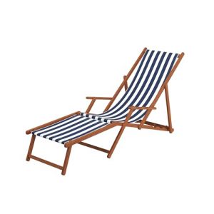 Erst-Holz Chaise Longue rayé Bleu et Blanc, chilienne, Bain de Soleil Pliant, Repose-Pieds, Oreiller 10-317FKH (erst-holz, neuf)