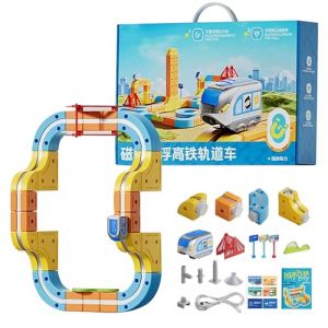 Starnearby Circuit Train Magnétique électrique, Circuit de Course Magnetique Flexible, Circuits de Construction 3D Défiant la Gravité, Cadeau pour Tout-Petits de 3-8 Ans (65PCS) (Pasercvxzoreso, neuf)