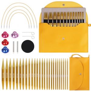 Coopay 13 Paires Aiguilles Circulaires Tricot Interchangeable de 3,0-10,0mm, Aiguille &agrave; Tricoter en Aluminium, Kit Tricot Debutant, Aiguille Circulaire Tricot pour Layette, Pull, &Eacute;charpe - Or (YutongTech, neuf)