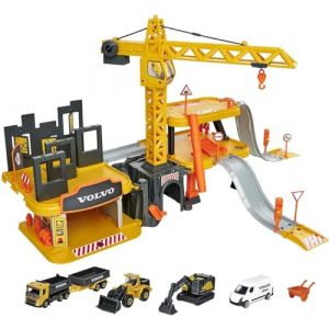 Majorette Creatix Grand Chantier - Kit de Jeu de Chantier XXL avec 5 véhicules de Chantier Volvo, Grue, Tunnel, Garage, Trois Niveaux, pour garçons et Filles à partir de 5 Ans, Jaune (Conquest GmbH, neuf)