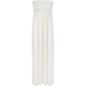 WearAll Grande taille Femmes Imprim&eacute; Bandeau Bustier Fronc&eacute; Robe Longue Maxi - 44-50, Cr&egrave;me., 48-50 (WearAll, neuf)