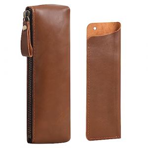 Wonderpool 1 Trousse &agrave; Crayons en Cuir et 1 Porte-Stylo Plume &ndash; Pochette compacte Portable pour Stylo &agrave; Dessin pour l'&eacute;cole, Le Bureau, Les Voyages (Brun) (Wonderpool eu, neuf)