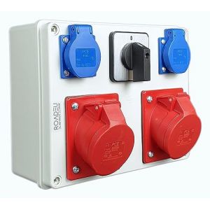 RoadEu - Coffret de chantier, R&eacute;partiteur &eacute;lectrique mural et prises CEE 16A 400V, 230V IP44 - Prise murale avec interrupteur principal - R&eacute;partiteur de courant (RoadEu, neuf)