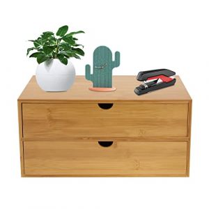 Donened - Organiseur de bureau en bambou avec tiroirs, boîte à tiroirs en bambou, mini commode, organiseur en bois pour la maison, le bureau, la cuisine, la salle de bain (2 tiroirs) (GXCHEN, neuf)