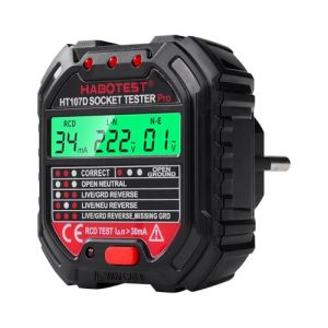 VOBOR Testeur de Prise Electrique avec Test RCD, Automatique 6 Types de Diagnostic d'Erreur, Testeur de Circuit Electrique Courant pour Détectez Erreurs des Câblages, 90-250V/45-65Hz, CAT ll 300V (ABDEL ECOMMERCE, neuf)