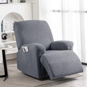 KinCam Housse de Fauteuil Extensible en Jacquard, Housse de Fauteuil Relax avec Poche, Housse Fauteuil Relax pour Chiens et Chats, Douce et Lavable Housse canap&eacute; Relax 1 Place Gris fonc&eacute; (HXR-EU, neuf)