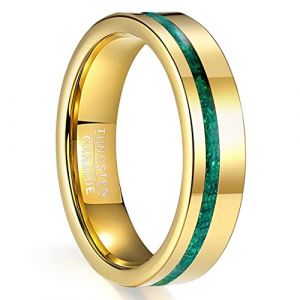 NUNCAD 6mm Bague Homme Femme Or en Tungst&egrave;ne avec Malachite Poli Confort pour Fiancaille Bijoux Cadeau Taille 49.3(15.7) (NUNCAD FR, neuf)