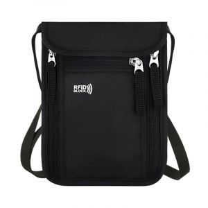 HMCEY Pochette Tour de Cou Voyage Noir,Sac de Voyage pour Passeport,Travel Portefeuille de Cou Imperméable,Pochette Tour de Cous Telephone,Neck Phone Pouch,Pochettes Poitrine pour Billet Cartes Clés (EASYFLOW TRADE LTD, neuf)