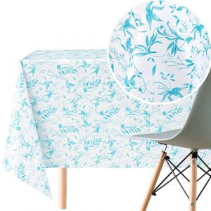 KP HOME Toile Cirée Rectangulaire 250x140cm, Sarcelle et Blanc, Nappe Plastique en PVC Essuyable, Facile à Nettoyer, Imperméable en Vinyle Jardin Nappe Toile Ciree, avec Motif Feuille Turquoise (BonizStyle, neuf)