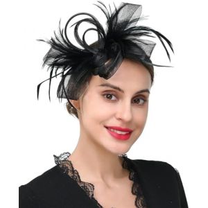 LXYDPZ Bandeau Bibi pour Femme, Pince à Cheveux, Chapeau, Fleur, Voile en Maille, fascinateur de Mariage, Bleu Royal (Noir, 1 pièce (Lot de 1)) (XingYuan Shop, neuf)