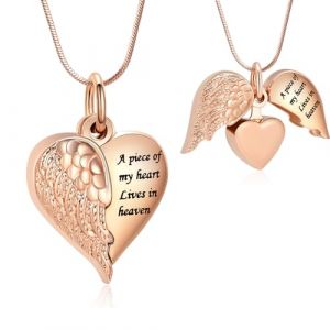 Minicremation Collier urne en forme de cœur avec pendentifs pour cendres, ailes d'ange, bijou de crémation pour homme et femme, souvenir souvenir pour cendres - Bijoux « Always in my Mind Forever in (Minicremation jewelry, neuf)