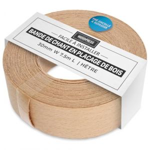 WoodPress&reg; 30 mm Bois de H&ecirc;tre V&eacute;ritable Bande de Chant en Placage Pr&eacute;encoll&eacute; &ndash; Rouleau de 7,5 m &ndash; Application &agrave; Repasser facile &agrave; faire soi-m&ecirc;me, couvre le bord d'un panneau MDF standard (L'Atelier du Vrai Bois (FR), neuf)