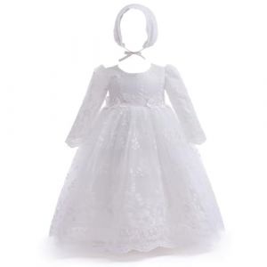 Leideur Robe de Bapt&ecirc;me pour B&eacute;b&eacute; Fille Longue Robe de B&eacute;n&eacute;diction Blanc Mariage Formel Robes pour nouveau-n&eacute; (Blanc 1, 18 Mois) (Leideur Store, neuf)