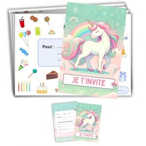 roxisha - Lot de 10 Cartes Invitation Anniversaire Licorne + Enveloppes - filles et Ado - Carte Postale 10,4 x 14,8 cm - Pr&eacute;remplies en Fran&ccedil;ais - Id&eacute;al pour F&ecirc;te et Go&ucirc;ter d'Anniversaire (Roxisha, neuf)