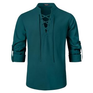 Enlision Chemise pour Homme &agrave; Manches Longues col en V v&ecirc;tements m&eacute;di&eacute;vaux Coton Classique &eacute;cossais Jacobite Kilt Lin Chemises Sarcelle XL (MXECEUR, neuf)