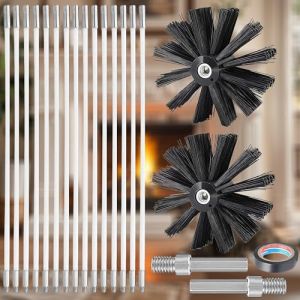 Kit Nettoyage Poêle à Granulés, Kit Ramonage Poêle Pellet, Buche de Ramonage Brosse Hérisson de Ramonage Cheminée pour Conduits (6 Mètres en 15 Cannes de 410mm+2 Tête Brosses Nylon 150mm+Accessoires) (wudamaiha, neuf)