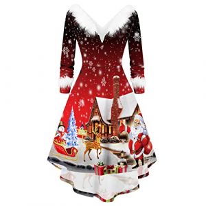 WVONIF Robe Noël Femme Chic et Elegante Renne Imprimé Robe Pin Up Rockabilly Annee 50 Noel Robes Sweat Long à Capuche Hiver Longue Pull avec Poche Robes Casual Déguisement Sexy Mère Noël (e-Red, M) (BAULMD（90% Big Promotion Without Discount Code ）, neuf)
