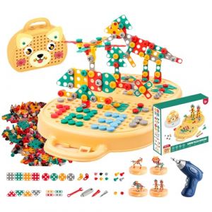 Jouet Enfant Boîte à Outils Montessori,Puzzle 3D Jeux Construction,Etabli Enfant Avec Perceuse Électronique,Jouets Bricolage Mosaique,Jeu Éducatif Cadeau Pour Enfants Garcon Fille 3-12 Ans (Jaune) (Skeadex Store, neuf)