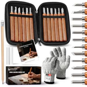 MAIKEHIGH Kit d'outils de sculpture sur bois 16Pcs,Ciseaux &agrave; Bois pour bricoleur Sculpture Experts en charpentier et d&eacute;butants avec Gants Anti-coupures (LIVEHITOP-EU, neuf)