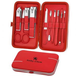 Kit Manucre Pedicure Mini Coupe Ongle Professionnel Coupe Cuticule Femme, Trousse Manucure Pedicure Set de 10pcs (Rouge) (Zhong Lei, neuf)