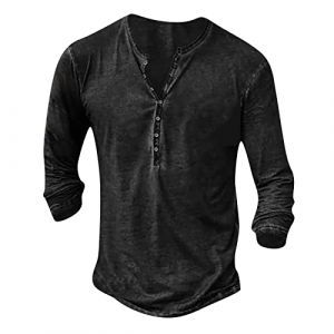 Deguisement Halloween Homme Chemise Homme Manches Longues Col Mao Tee Shirt Homme Vintage Assassin Creed Viking Gothique Steampunk Pirate Medieval Pas Cher Sweat Hauts Militaire Veste Noir 4XL (uxxnjfg, neuf)