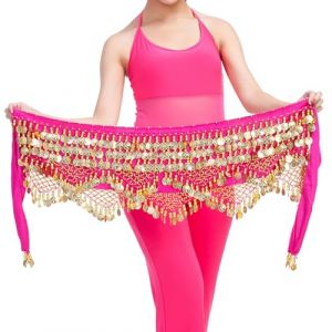 Baisdan Ceinture Danse Orientale Femme, Foulard Danse du Ventre avec Pièces Écharpes de Hanche de Danse du Ventre Rose Rouge (Baisdan, neuf)