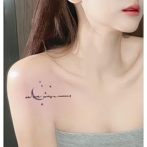 Tatouage Ephemere Tatouages Temporaires 1 Lune Anglais Courte Phrase Ins Style Clavicule &Eacute;paule Poignet Durable Imperm&eacute;able Femme Petite Image Grande Image Autocollant Faux Tatouage (ZhouKouShiXinRuiJianSheGongChengYouXianGongSi, neuf)