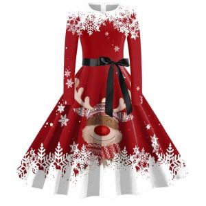 Robe Noël Femme Nouveauté Rudolph Robe Annee 50 Noel Vintage Rétro Imprimée à Pois Mi Longue Année 50 Rockabilly Plissée Swing Robes de Soirée Cocktail Costume de Père Noël (D-Watermelon Red, M) (BAULMD（90% Big Promotion Without Discount Code ）, neuf)