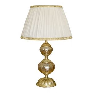 LUCECLASS &ndash; C518 Lampe de table artisanale classique en fonte de laiton et verre de Murano, avec abat-jour en m&eacute;lange de soie pliss&eacute;e ivoire, pour chambre, salon, couloir, h&ocirc;tel (luce class, neuf)