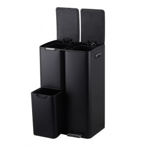 Bayt Poubelle Cuisine - Poubelle 60 Litres - Poubelle &agrave; P&eacute;dale 60L - Tri des D&eacute;chets 3 Compartiments - Corbeille &agrave; P&eacute;dale Inox - Noir (Dennepark B.V, neuf)