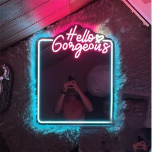 Ulalaza Miroir Acrylique LED n&eacute;on en Forme de c&oelig;ur/Chat/Lettre/ondul&eacute;, Miroir de sorci&egrave;re, d&eacute;coration Murale d&eacute;coration de la Chambre &agrave; Coucher, de la Maison, du Studio, du dortoir, du Mariage (ToBe-One, neuf)