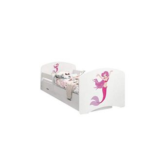 Happy Babies - LIT D'ENFANT DOUBLE FACE AVEC TIROIR Design moderne avec bords s&eacute;curis&eacute;s et matelas en mousse antichute 7 cm (Sir&egrave;ne rose, 180x90) (EuroTrip, neuf)