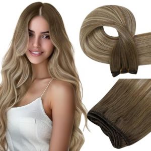Easyouth 30cm Extension Naturel Cheveux Tissage Ombre Brun Extension Cheveux a Tissage Vrais Brun Moyen Balayage Blond Platine et Brun Moyen Remy Extension de Tissage Lisse 70g #6/60/6 (Easyouth Hair, neuf)