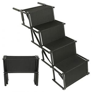 Escalier pour Chien Pliable, Escalier Chien Voiture, Rampe Réglable Hauteur 56-76 cm, pour Voitures SUV Camions, Rampe pour Chien Voiture Pliable-Rampe Chiens -5 Marches (Noir) (Hechheu, neuf)
