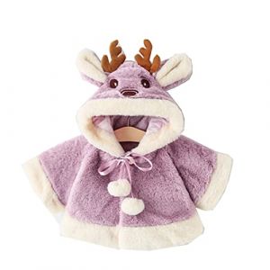 Proumhang Manteau en Fausse Fourrure pour Bébé Fille,Veste à Capuche avec Oreilles d'orignal et Poncho pour Bébé,0-5 ans Violet 100 (labellevie_NO1, neuf)