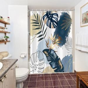 Uiiooazy Rideau Douche Anti Moisissure, Rideau de Douche 150x180cm Bleu Ciel Boheme Tropicale Foglie di Palmier Jungle Rideaux de Baignoire Tissu Lavable Imperm&eacute;able Rideaux de Bain avec 10 Crochets (dongguibinjingpinxiaodianpu, neuf)