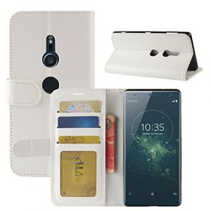HualuBro Coque Sony Xperia XZ2, Premium &Eacute;tui en Cuir PU Leather Wallet Portefeuille Housse Case Flip Cover avec Cartes Slots pour Sony Xperia XZ2 Smartphone (Blanc) (HualuBro EU, neuf)