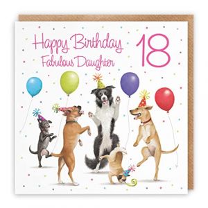 Hunts England Carte d'anniversaire 18 ans pour fille &ndash; Chiens dansants &ndash; Happy Birthday &ndash; Fabulous Daughter &ndash; 18 ans &ndash; Carte d'anniversaire de luxe pour femme &ndash; Milo's Gallery &ndash; Carte amusante (Hunts England LTD, neuf)