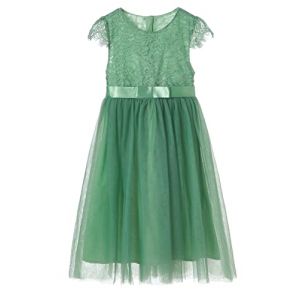 Ugitopi Robe Longue en Dentelle pour Fille Robe de Princesse en Tulle pour Enfants Robes de Bal (Champagne, 140) (Rysly, neuf)