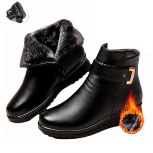 Bottes orthop&eacute;diques en cuir v&eacute;ritable chaudes et antid&eacute;rapantes, doubl&eacute;es en peluche, fermeture &eacute;clair lat&eacute;ral, cheville d'&acirc;ge moyen (ChongLang, neuf)