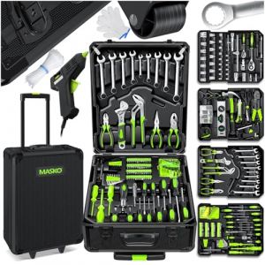 MASKO® Mallette à outils remplie de 1400 pièces | Kit d'outils dans une mallette en aluminium | Boîte à outils avec roulettes | Boîte à outils pour la maison, les loisirs, la voiture | Fonction (WMK Trading GmbH, neuf)
