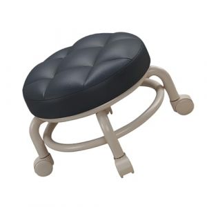 Phefop Tabouret à Roulettes Bas, Tabouret Roulant Rond en Cuir PU, Pivotant à 360 Degrés avec Roues Silencieuses pour Salon, Bureau à Domicile (BLACK) (Geiyuar, neuf)