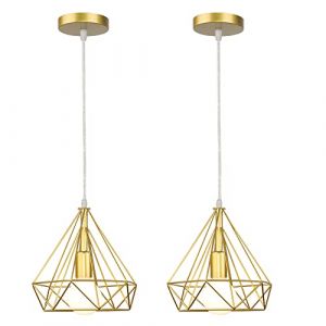 STOEX Lustre Suspension Cage en Fer forme Diamant 25CM, Lampe Suspendue Vintage E27 Eclairage pour Décor Salon Restaurant Chambre (2x Or) (STOEX, neuf)