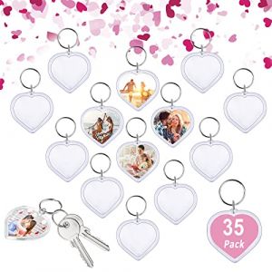35 Pcs Porte-clés Photo Vierge Porte-Clés Transparent Vierge en Acrylique Porte-Clés en Ceur Personnalisé avec Anneau Brisé pour Photo DIY Souvenir Artisanat (JUHKEMIGA, neuf)