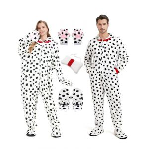 Hislovy Déguisement de Chien Dalmatien pour Adulte Homme Femme, Dalmatien Onesie Costume pour Halloween Carnival, Blanc, M (choudream, neuf)